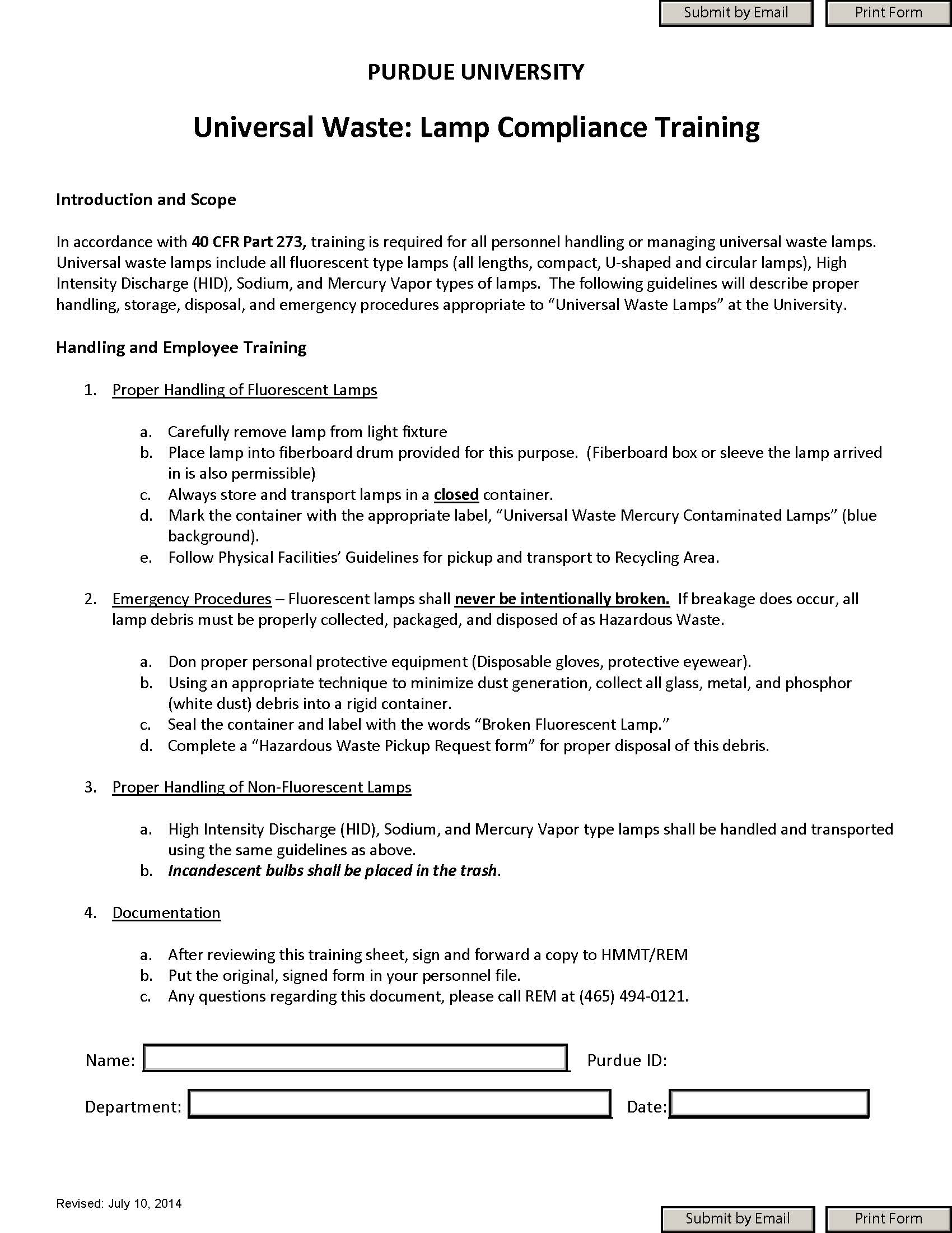 universal Waste -lamp compliance